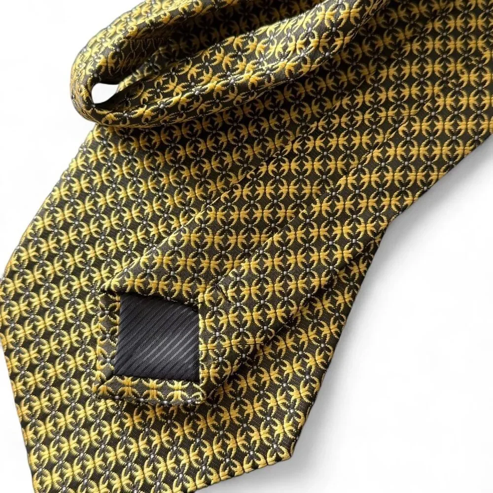 HUGO BOSS 100% Silk Designer Men’s Wide Neck Tie | Gold & Black | Excellent NWOT